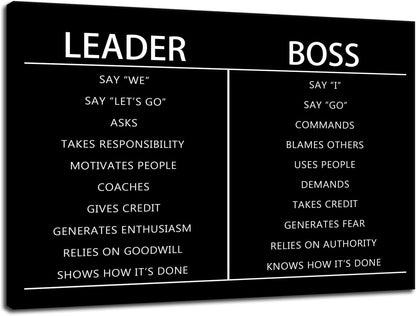 Inspirational Wall Art Boss Leader Difference Black Positive Canvas Poster Painting Prints Wall Pictures for Living Room Office Home Decor Framed Artwork [12''W x 18''H]