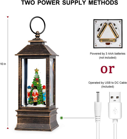 10'' Nutcracker Snow Globe, Musical Christmas Water Lantern with Swirling Glittering Home Decoration and Gift, Battery Operated or USB Powered