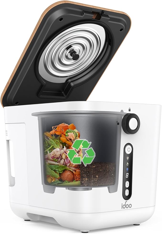iDOO Electric Composter for Kitchen, 3L Countertop Compost Bin, Odorless Kitchen Composter, Indoor/Outdoor Compost Machine, Turn Food Waste into Fertilizer, Auto-Cleaning, White