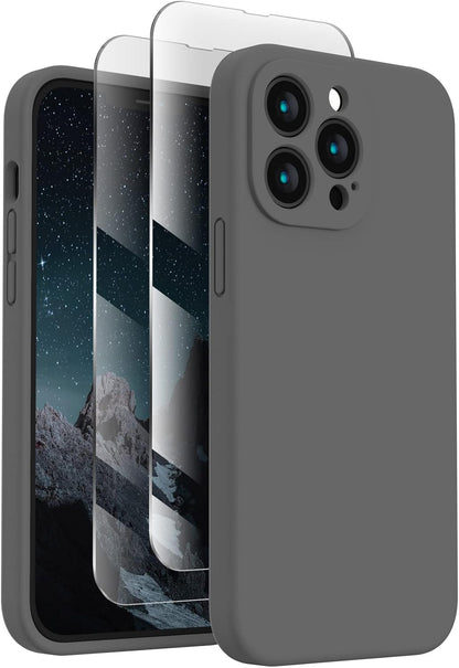 FireNova Designed for iPhone 13 Pro Case, Silicone Upgraded [Camera Protection] Phone Case with [2 Screen Protectors], Soft Anti-Scratch Microfiber Lining Inside, 6.1 inch, Space Gray
