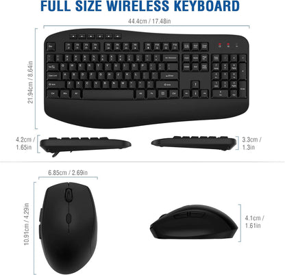 Wireless Keyboard Mouse Combo, EDJO 2.4G Full-Sized Large Wireless Keyboard with Comfortable Palm Rest and Optical Wireless Mouse for Windows, Mac OS PC/Desktops/Computer/Laptops