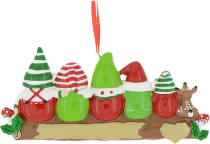 3D Gnome Family of 5 Christmas Ornament 2025 Personalized Family Christmas Ornaments 2025 | Gnomes Log Mushrooms, Deer Personalized Tree Ornaments Customizable Gifts Woodland Gnomes of Five Ornament