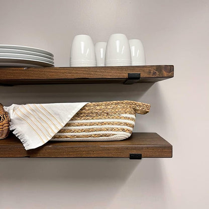 Rustic Shelves with J-Brackets Set of 2, Industrial Shelf, Kitchen Shelves, Solid Wood, Decorative Wall Storage, Heavy Duty, URBANDI (Provincial, 36Wx6D)