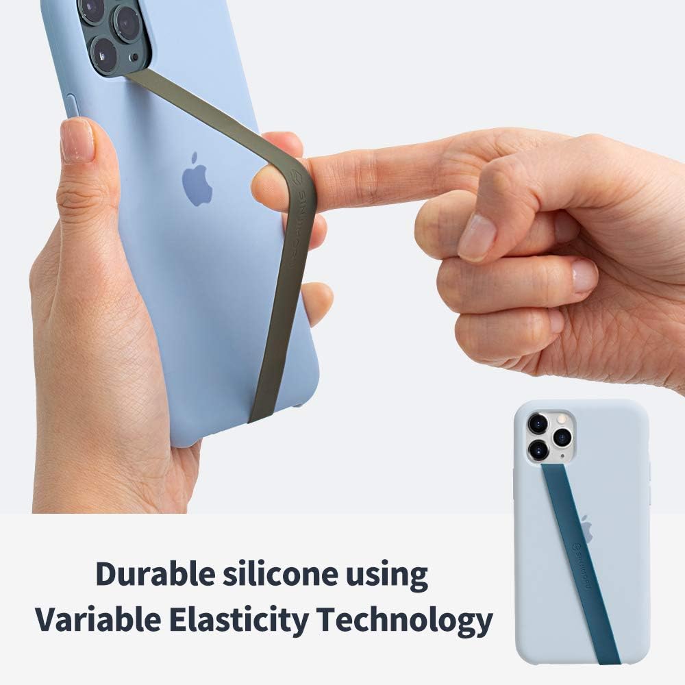 Sinjimoru Stretchable Silicone Phone Strap, Flexible and Elastic Grip Holder for iPhone & Android, Secure Phone Loops Finger Grip with Wireless Charging Support Sinji Loop Navy