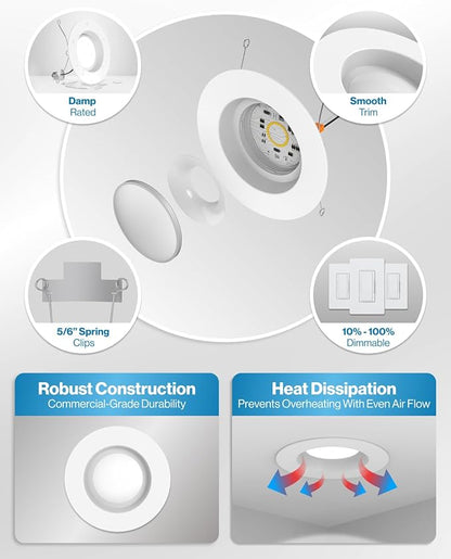 Sunco 12 Pack 6 Inch LED Can Lights, Retrofit Recessed Lighting, Smooth Trim, 965 LM, 13W (75W Equivalent), 3000K Warm White, Dimmable, Damp Rated UL.