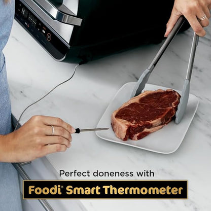 Ninja | Indoor Grill and Air Fryer| Foodi Smart XL | 6-in-1 Grill, Air Fry, Roast, Bake, Broil, Dehydrate & Crisp |Smart Thermometer & Splatter Shield | Dishwasher Safe Parts | Black/Silver | FG551