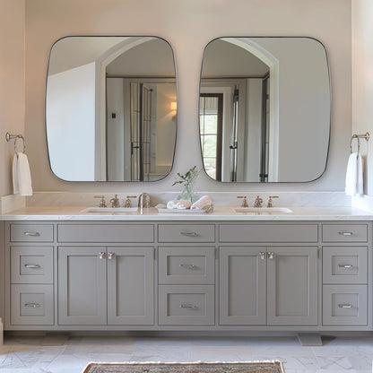 ANDY STAR Chrome Oblong Mirror, 36x40 Inch Polished Chrome Oval Mirror for Bathroom with Stainless Steel Metal Frame, Wall Mouned for Bathroom, Living Room, Entryway