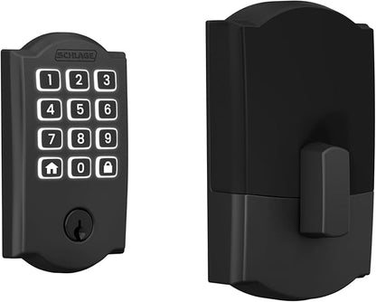 Schlage Arrive WiFi Deadbolt Smart Lock, Keyless Entry Door Lock with Camelot Trim, Matte Black, Compatible with Alexa and Google, BE459WB CAM 622