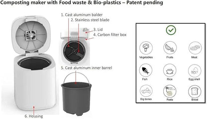 Electric Composter for Kitchen, 500W Kitchen Compost Bin with Smart LED Screen, Ample 2.5 Liters Capacity and Adjustable Work Modes, Automatic Cleaning and Fast Eliminating Odors, for Counter