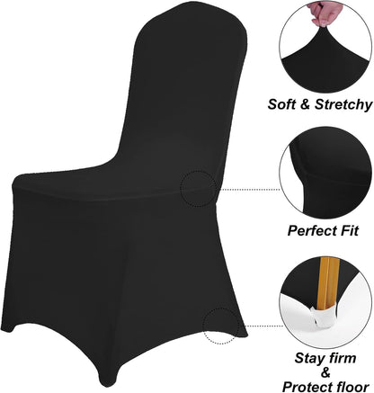 SUPERO Waterproof Chair Cover (50PCS), Stretch Spandex Polyester, Universal Fit, Protector for Dining, Outdoor, Party, Banquet, Wedding Event, Hotel, Black