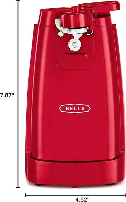 bella Electric Can Opener and Knife Sharpener, Removable Cutting Lever, Cord Storage, Stainless Steel Blade, Red