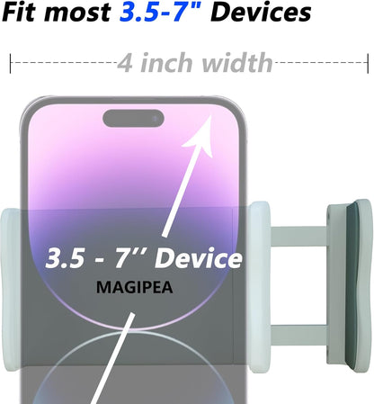 MAGIPEA Cell Phone Clip Bed Stand Holder, with Grip Flexible Long Arm Gooseneck Bracket Mount Clamp for Desk, Compatible with iPhone 14 Pro Max XR X 8 7 6 or Other 3.5-7" Devices (White)