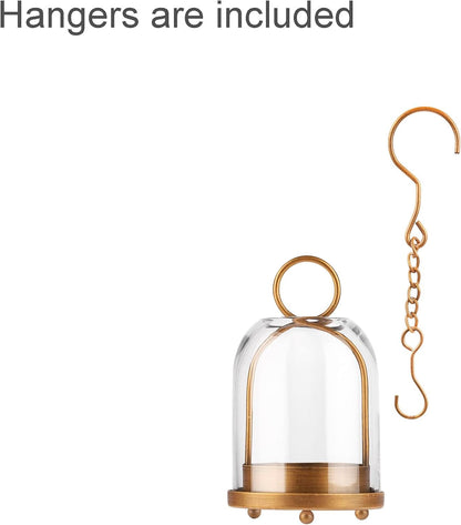 7.5" High Versatile Modern Metal Hurricane Lantern with Handmade Sturdy Glass Dome for 2" Pillar Candle & Plants (Brass, 4" x7.5)