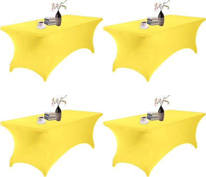4Pack Spandex Waterproof Table Covers 8ft，Spandex 8ft Waterproof Table Cover for Party,Wedding, Banquet, and Events(Yellow)