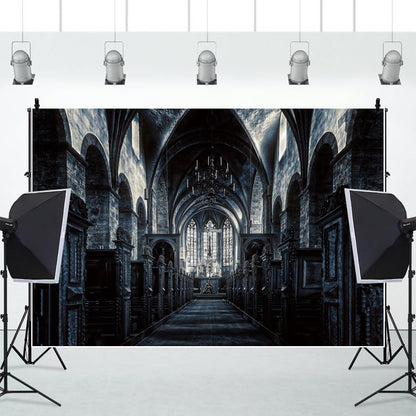 ChloropLastid 10x8ft Scary Church Halloween Backdrop Dark Black Horror Gothic Medieval Castle Interior Photography Background Halloween Night Carnival Theme Party Decor Banner Photo Studio Props
