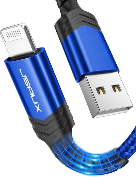 JSAUX Apple MFi Certified Lightning Cable 6ft, iPhone Charger Cable Nylon Braided Heavy Duty, Upgraded C89 USB Lightning Cord for iPhone 11 Xs Max X XR 8 7 6s 6 Plus SE 5 5s, iPad, iPod-Blue