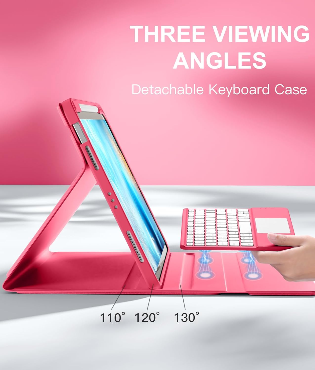 Compatible with iPad Air 11 Inch & Air 5th/ Air 4th Generation Case with Keyboard - Multi-Touch Trackpad, 7-Color Backlit, Detachable Folio Cover for Air 11-inch M3/M2 (2025/2024) (Pink)