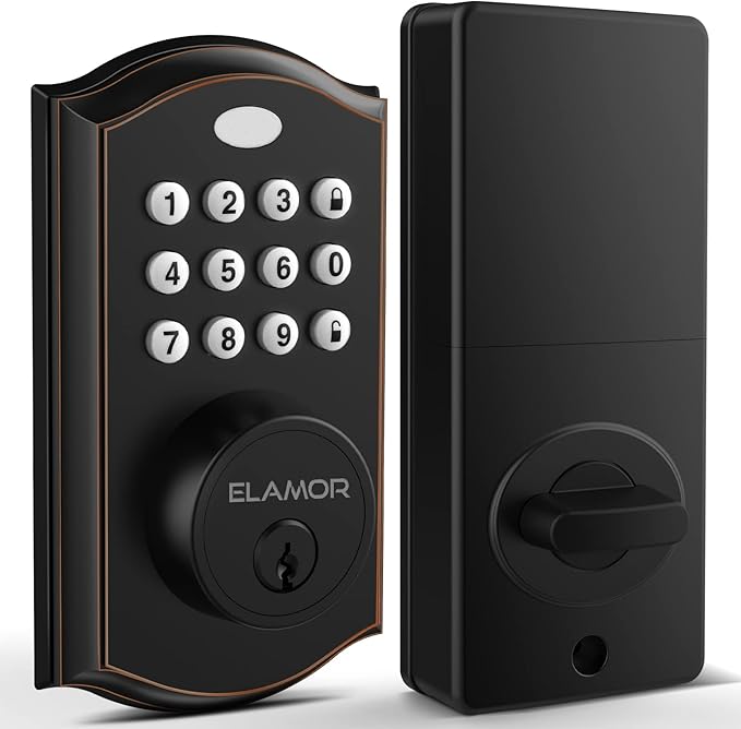 Keyless Entry Door Lock - Electronic Deadbolt Lock with Keypads, Auto Lock, 50 User Codes, Security Waterproof Smart Lock Easy to Install, Ideal for Front Door, Home Use, Apartment - ELAMOR M19 ORB