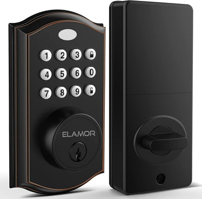 Keyless Entry Door Lock - Electronic Deadbolt Lock with Keypads, Auto Lock, 50 User Codes, Security Waterproof Smart Lock Easy to Install, Ideal for Front Door, Home Use, Apartment - ELAMOR M19 ORB