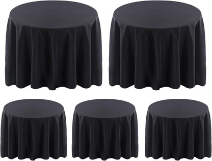 Surmente 120 inch Round Tablecloths -5 Pack Black Round Table Cloths, Polyester Fabric Table Covers for Wedding, Party, Banquet, or Restaurant