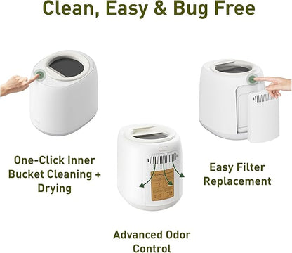 Vego Kitchen Composter, 4L Electric Composter Countertop 5 Modes Weight-Based Smart Compost Bin with App Odorless Auto-Cleaning Food Waste Compost Machine Indoor, White