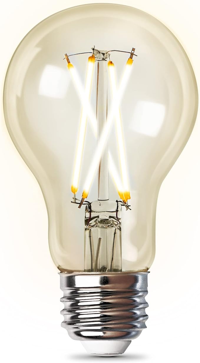 Feit Electric A1960CL/927CA/FIL/AG 60 Watt Equivalent WiFi Dimmable, No Hub Required, Alexa or Google Assistant, Filament A19 LED Smart Light Bulb, 4" H x 2.25" D, 2700K Soft White