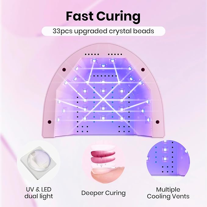 Beetles UV Nail Lamp - LED Nail Lamp with 3 Timer 30/60/120s UV Light for Gel Nails Smart Sensor Nails Dryer for Fast Curing Gel Polish Top Coat and Base Coat, DIY Salon Manicure Art Tools, Pink