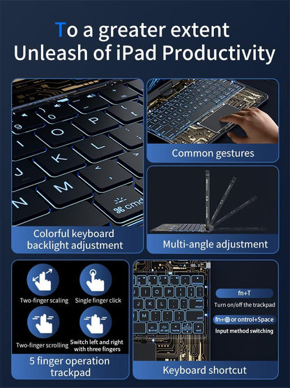 KARTICE Transparent 360 Keyboard Case with Wireless Keyboard for iPad Air 11 Inch 2024, 10.9" iPad Air 5th/4th, 11" iPad Pro 4/3/2/1 360° Rotating Stand