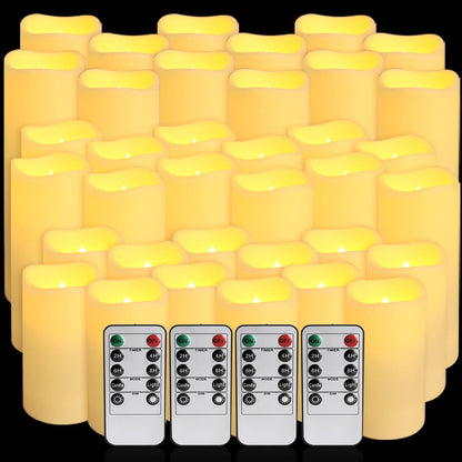 36-Pack Flickering Flameless Candles with Remote Control - LED Fake Candle Perfect for Wedding,Outdoor,Table,Halloween,Christmas Decor - Create a Magical Ambiance Effortlessly(Three Sizes)