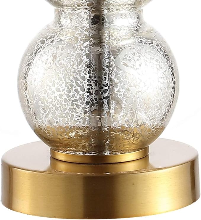 JONATHAN Y 21" Mercury Glass/Brass Gold Glass Table Lamp for Bedroom and Living Room, White Linen Shade, Modern Stacked Sphere Bedside Lamp, LED Bulb Included (JYL1021C)