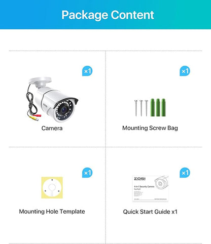 ZOSI 2MP 1080p Security Camera Outdoor Indoor (Hybrid 4-in-1 CVI/TVI/AHD/960H Analog CVBS), Night Vision, Weatherproof Surveillance CCTV Bullet Camera