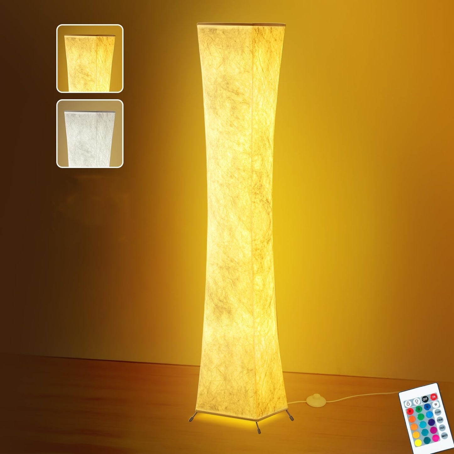 BLUEYE Floor Lamp,1800Lumens,RGBW 2700K-6500K,Remote Control,2 X 80W Equivalent,E26 Base,Color Changing Standing Lamp for Living Room Bedroom,Duppon Paper,60in