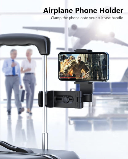 MiiKARE Airplane Travel Essentials Phone Holder, Universal Handsfree Phone Mount for Flying with 360 Degree Rotation, Accessory for Airplane, Travel Must Haves Phone Stand for Desk, Black&Black