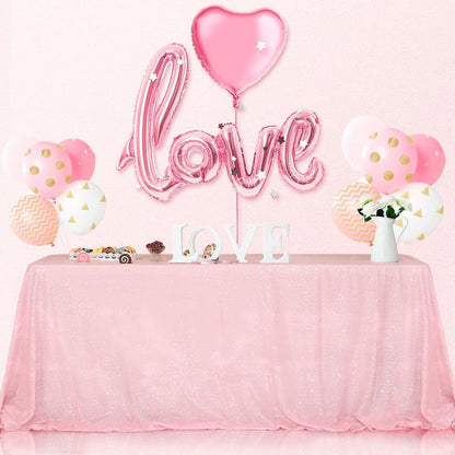 SquarePie Sequin Tablecloth 60 x 120 Inch Pink Sparkly Table Linen for Wedding Party
