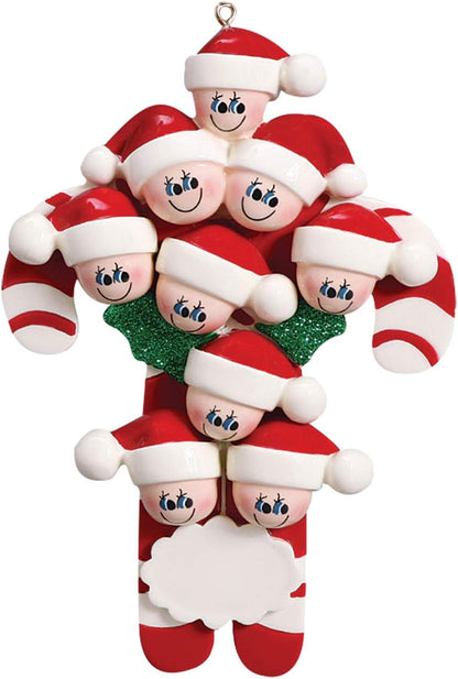 Candy Cane Family of 9 Ornament 2025 Personalized Family Christmas Ornaments 2025 | Holiday Keepsake Holly Berries Personalized Tree Ornaments for Grandchildren, Siblings & Grandkids of Nine Ornament