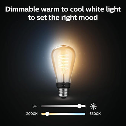 Philips Hue Smart 40W ST19 Filament LED Bulb - White Ambiance Warm-to-Cool White Light - 2 Pack - 550LM - E26 - Indoor - Control with Hue App - Works with Alexa, Google Assistant and Apple Homekit