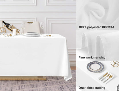 Surmente White Rectangle Tablecloth 90 x 156-inch Rectangular Polyester Table Cloth for Weddings, Banquets, or Restaurants