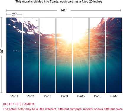 Sunshine into The Sea Wall Mural Large Seascape Wallpaper for Bedroom Livingroom (Not Peel n' Stick)