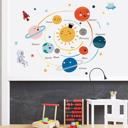 Quanhaigou 3D Solar Space Wall Decals Stickers Wall Murals Wallpaper Decor for Home Floor Living Room (Solar System)
