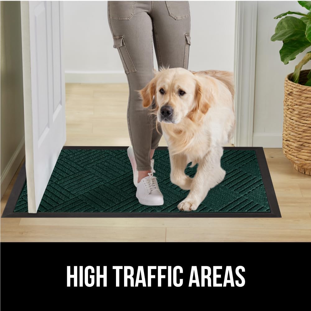 GORILLA GRIP 100% Waterproof All-Season WeatherMax Doormat US Designed Natural Rubber, Stain and Fade Resistant, Low Profile Indoor Outdoor Door Mats, Easy Clean Patio Mat, 17x29, Green Diamond