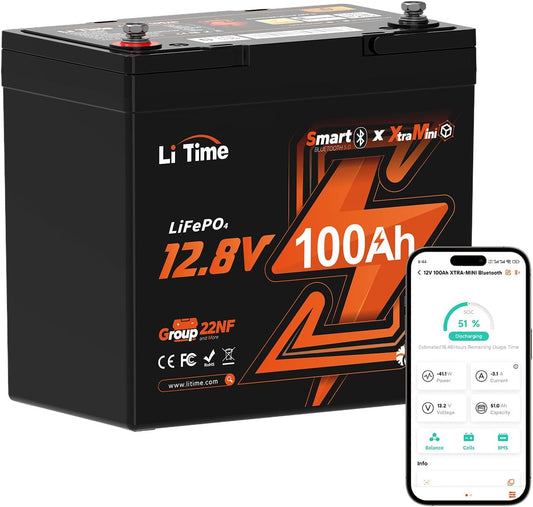 LiTime 12V 100Ah Xtra-Mini Bluetooth Small LiFePO4 Battery (2)