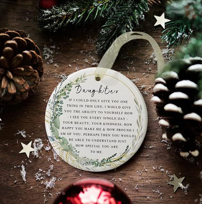 Daughter Ornaments 2025 Daughter Christmas Ornament Xmas Forever Ornament Best Ever Gift Double-Sided Printing Ceramic with Gift Box&Ribbon (2.9"