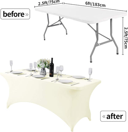 Spandex Table Cover for 6Ft or 4fT or 8ft Table Universal Fitted Stretch Tablecloth for Party, Banquet, Wedding and Events-Ivory