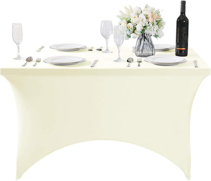SuperO 2Pack Waterproof Spandex Table Cover for 4FT Table Universal Fitted Stretch Tablecloth for Party, Banquet, Wedding and Events-Ivory