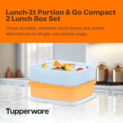 Tupperware Lunch-It Portion & Go Compact 2-Lunch Box Set in Blue & Orange, Dishwasher Safe & BPA Free (2.3 Cups/550 ml)