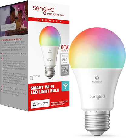 Sengled LED Smart Light Bulbs G2, Matter-Enabled, Color Changing Light Bulb, Smart Bulbs, 60W Equivalent, 800LM, Instant Pairing, 2.4 GHz, Wi-Fi, 1-Pack