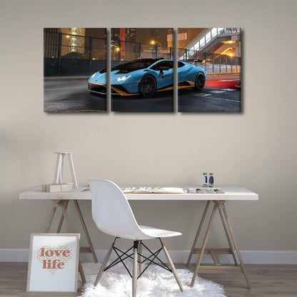 Wall Art for Living Room Blue Sports Car on the Street Canvas Wall Art Hypercar Contemporary Wall Art Posters and Prints Speed Car Modern Artwork Ready to Hang for Men Boys Bedroom Office, 36"Wx16"H