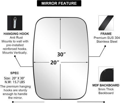 ANDY STAR Oval Mirrors for Bathroom, 20x30’’ Black Bathroom Vanity Mirror with Metal Frame, Black Oblong Bathroom Mirror for Over Sink, Modern Anti Rust Wall Mounted