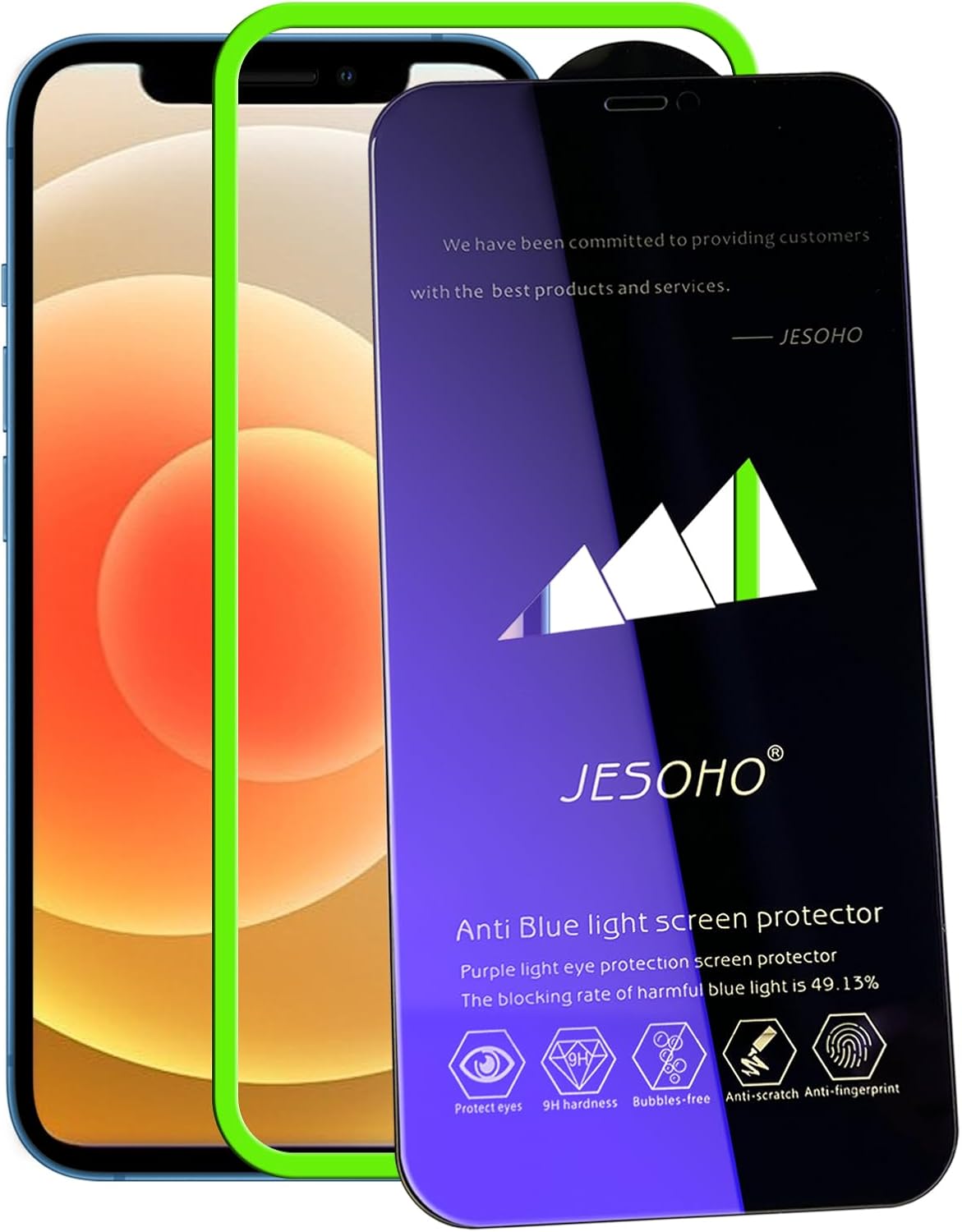 Blue Light Screen Protector for iPhone 12 Mini (5.4''), Eye Protection Tempered Glass Film, Scratch-Resistant, N0 Bubble, Case friendly，with Easy Installation Kit, 2 Pack