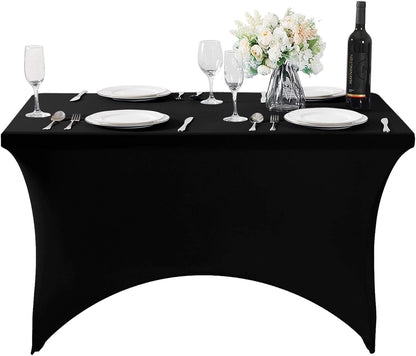 Spandex Table Cover for 4FT or 6ft or 8ft Table Universal Fitted Stretch Tablecloth for Party, Banquet, Wedding and Events-Black